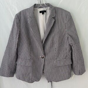 Ann Taylor Striped Seersucker Blazer Jacket Size 14 Tie Back‎ Career